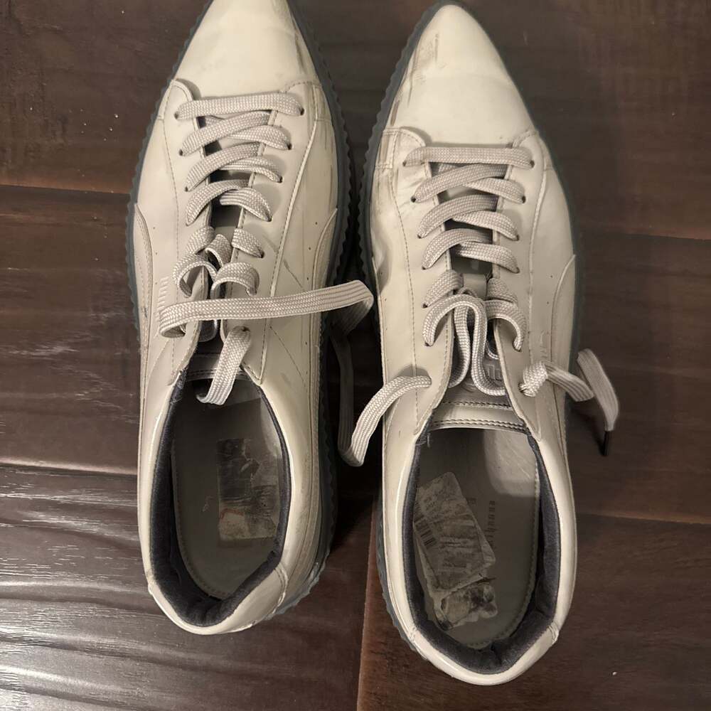 PUMA US 12 EUR 47 Rihanna Fenty Pointy Patent Leather Creeper Platform Dove Gray